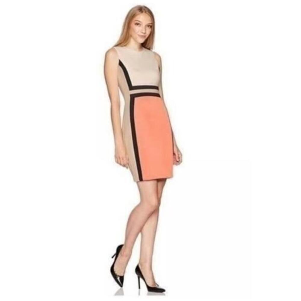 Calvin Klein Colorblock Peach sleeveless Sheath Dress Women’s Size 4 petite